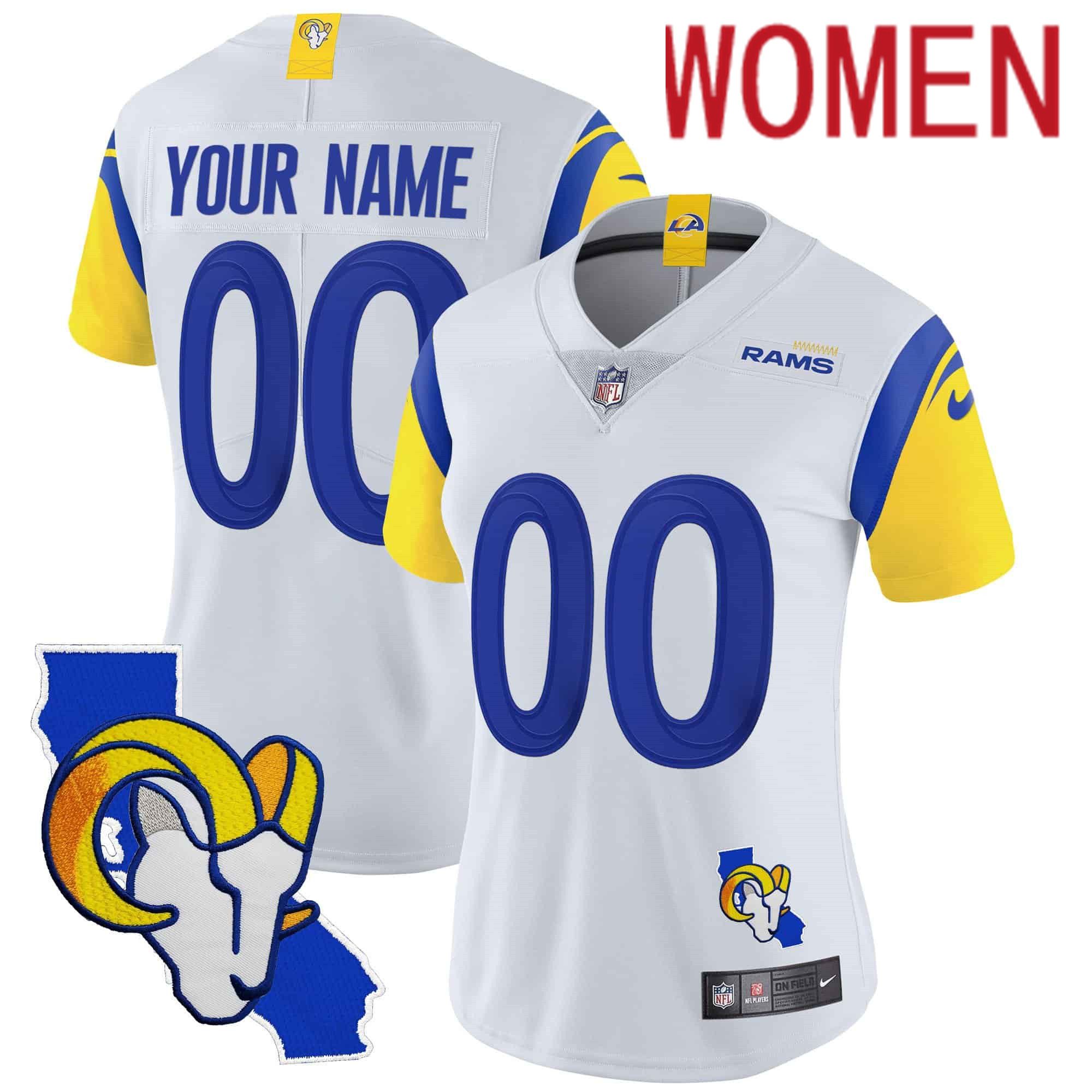 Women Los Angeles Rams White 2024 Nike Patch Vapor Limited Custom NFL Jersey->customized nfl jersey->Custom Jersey